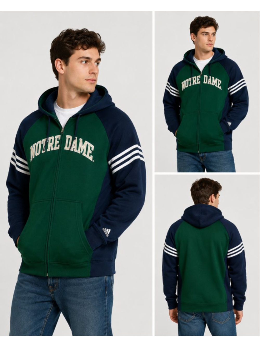 Adidas Notre Dame Fighting Irish Full Zip Hoodie Men's Large Green Blue NCAA